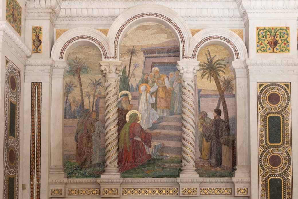 Historic mosaic panels depicting the founding of the Archdiocese of Saint Louis